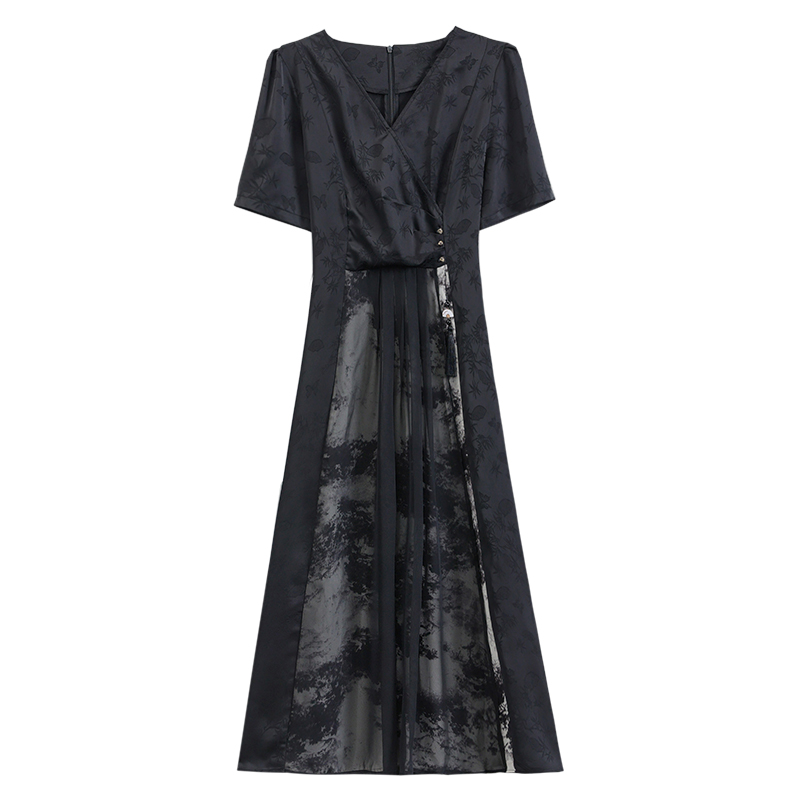 Summer Chinese style large yard V-neck dress