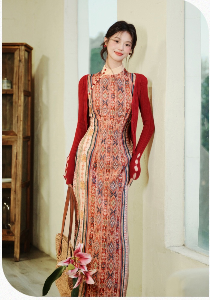 Maiden cardigan Chinese style dress 2pcs set