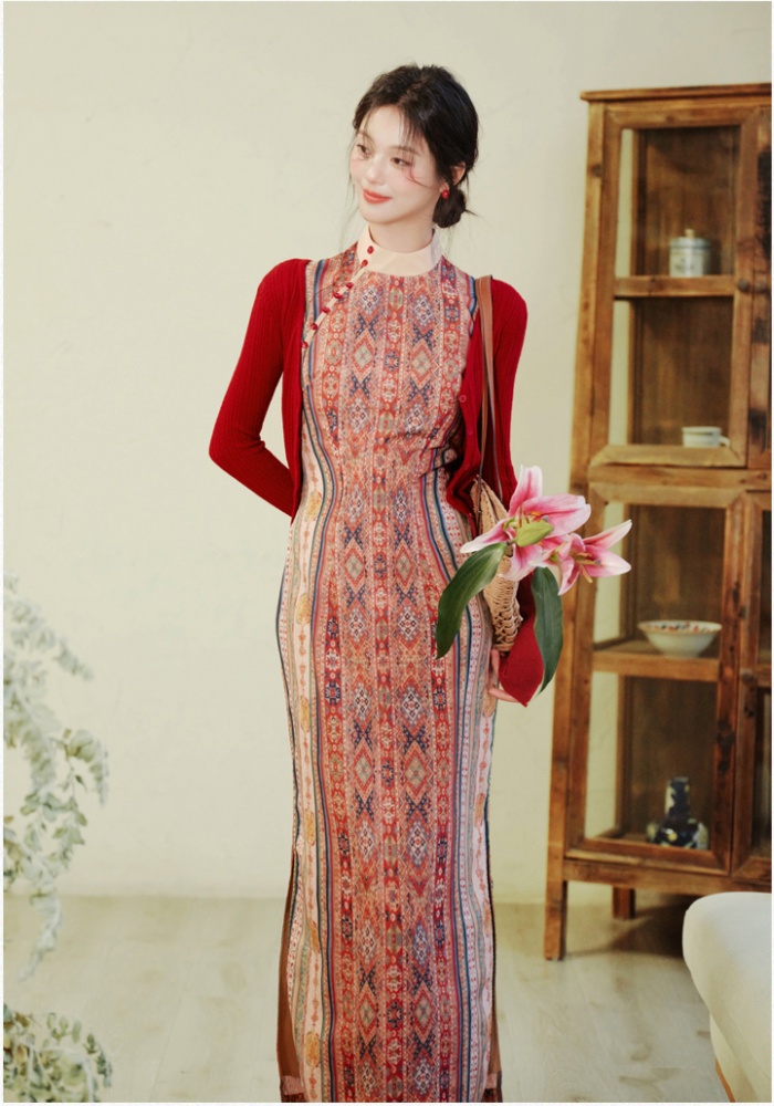 Maiden cardigan Chinese style dress 2pcs set