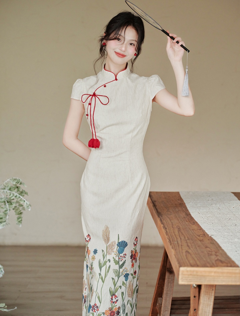Chinese style floral dress maiden cheongsam