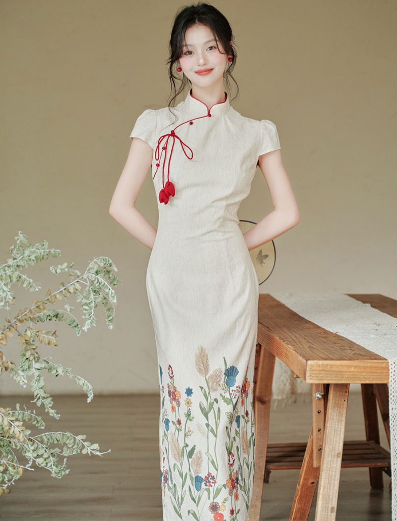 Chinese style floral dress maiden cheongsam