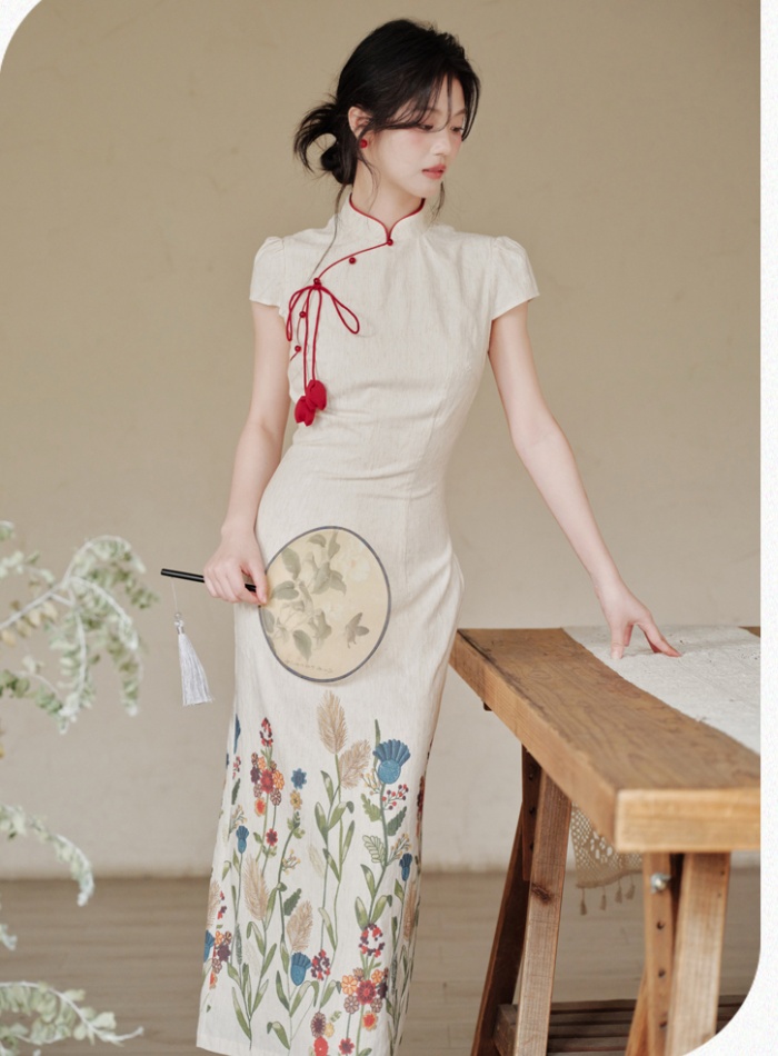 Chinese style floral dress maiden cheongsam