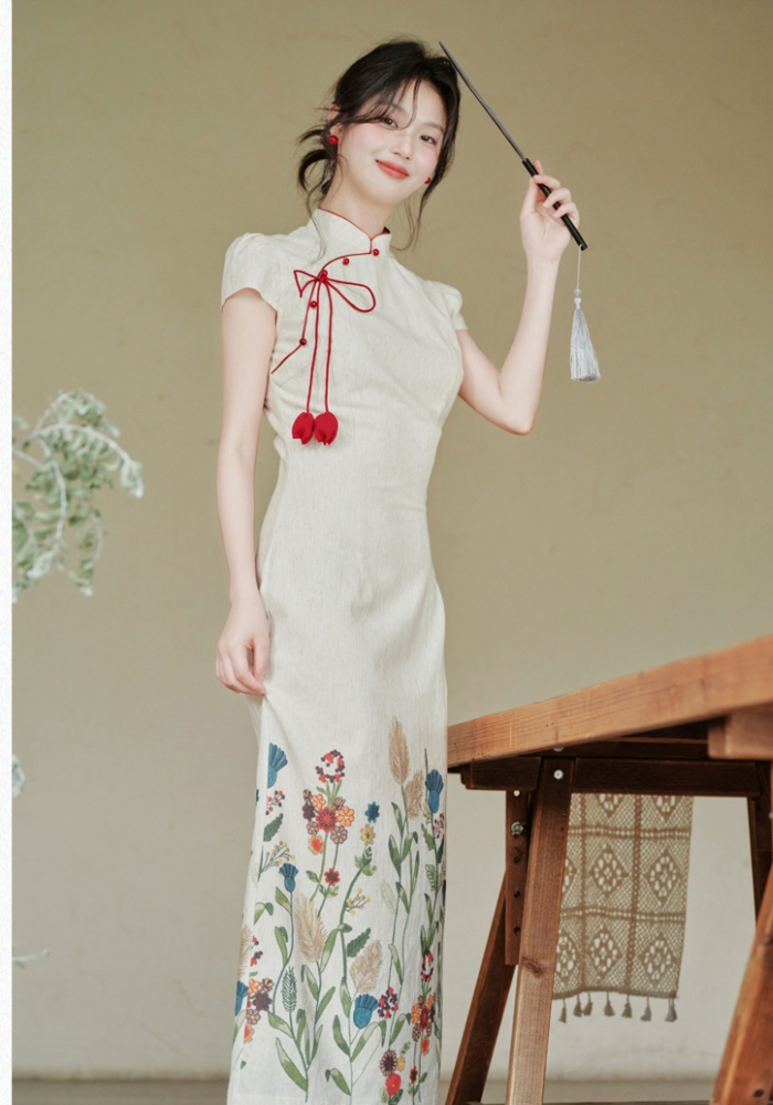 Chinese style floral dress maiden cheongsam