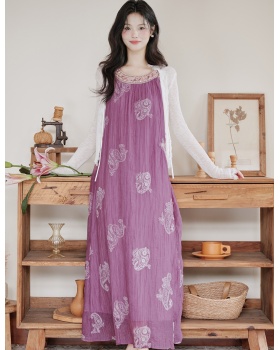 Embroidery coat vacation long dress a set