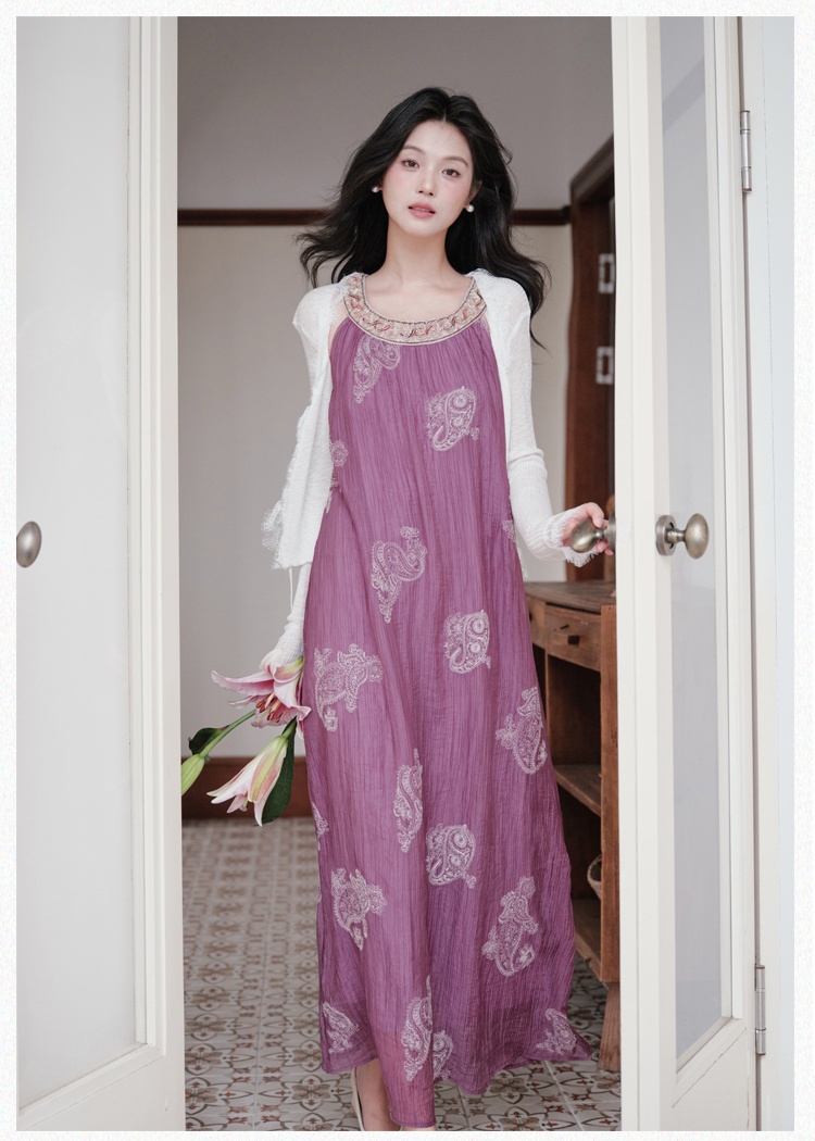 Embroidery coat vacation long dress a set