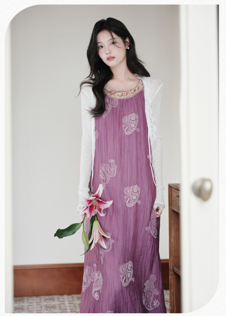 Embroidery coat vacation long dress a set