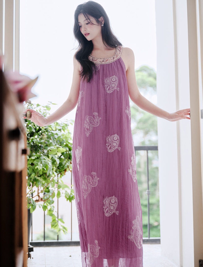 Embroidery coat vacation long dress a set