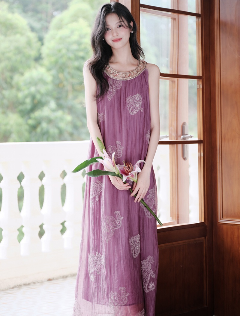 Embroidery coat vacation long dress a set