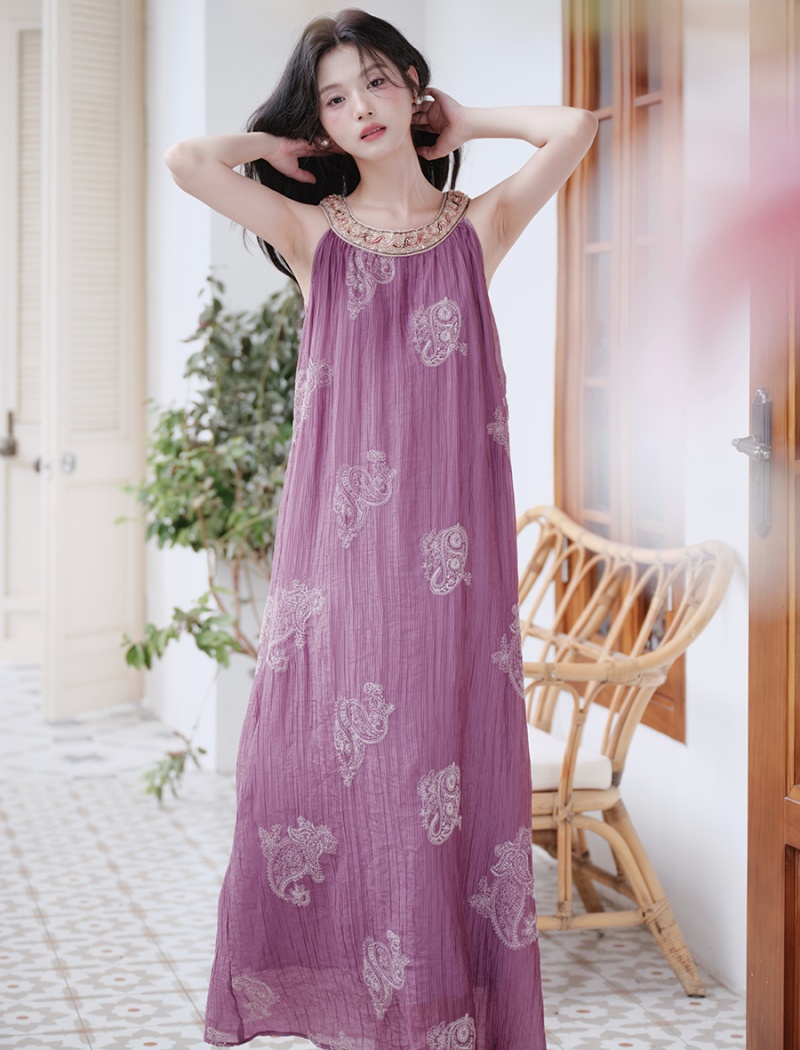 Embroidery coat vacation long dress a set