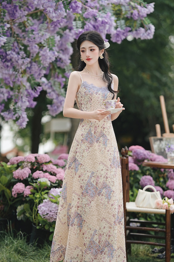 Sling long dress lace dress