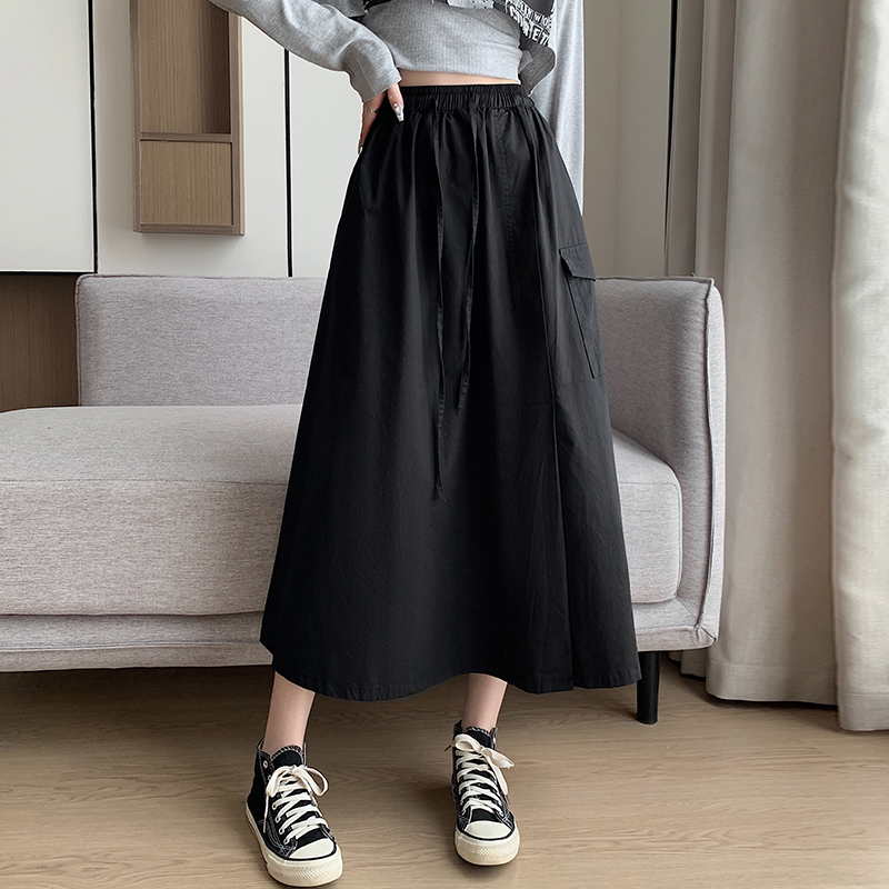 Drawstring college style work clothing retro skirt