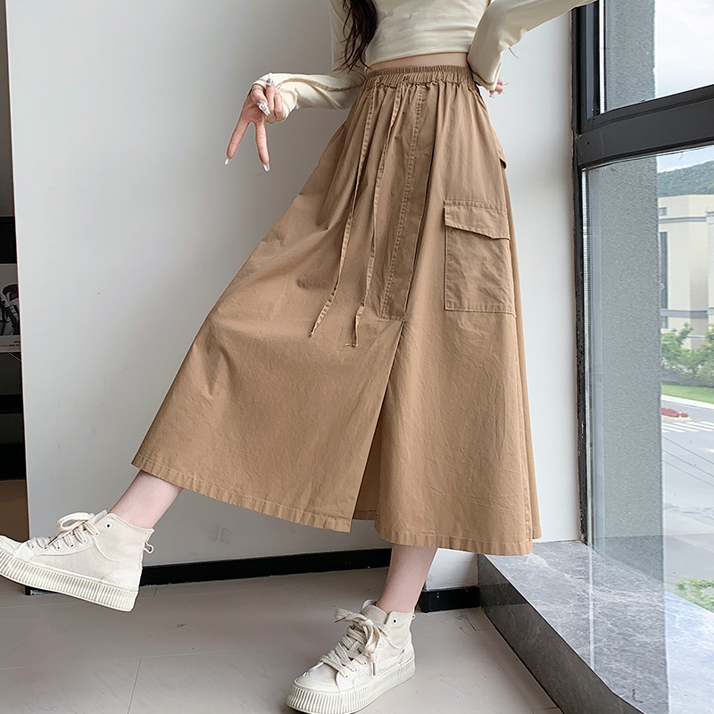 Drawstring college style work clothing retro skirt