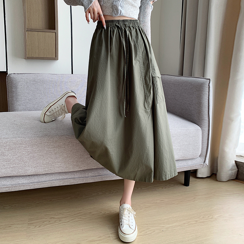 Drawstring college style work clothing retro skirt