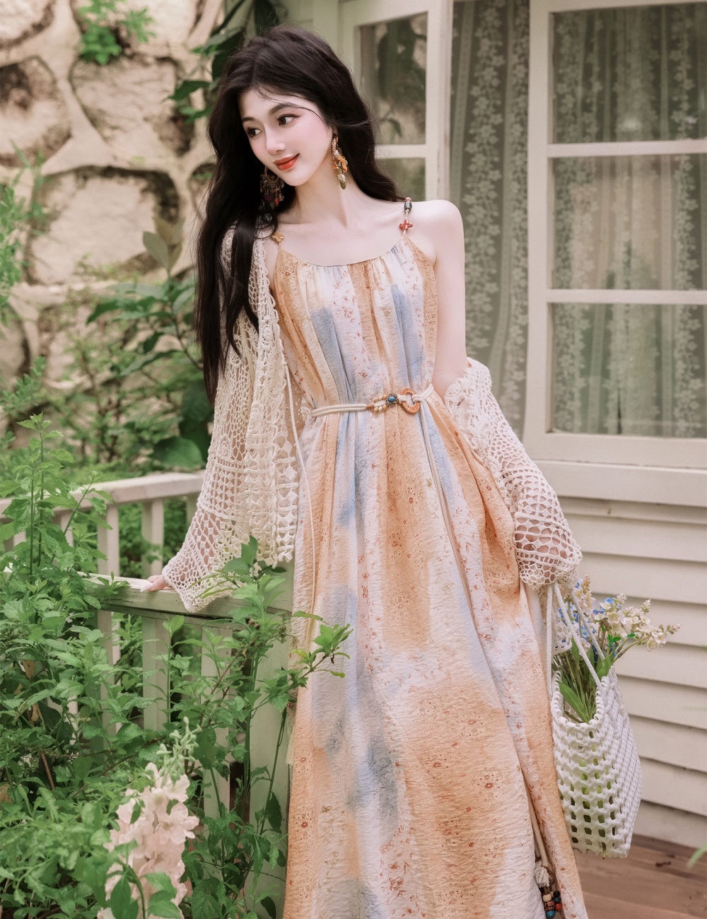 Retro vacation dress France style cardigan