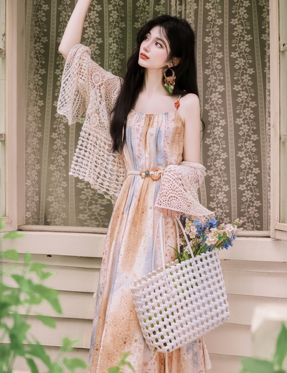 Retro vacation dress France style cardigan