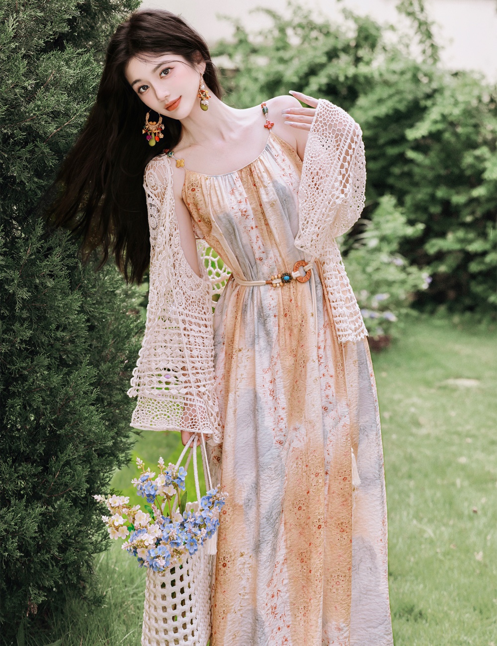 Retro vacation dress France style cardigan