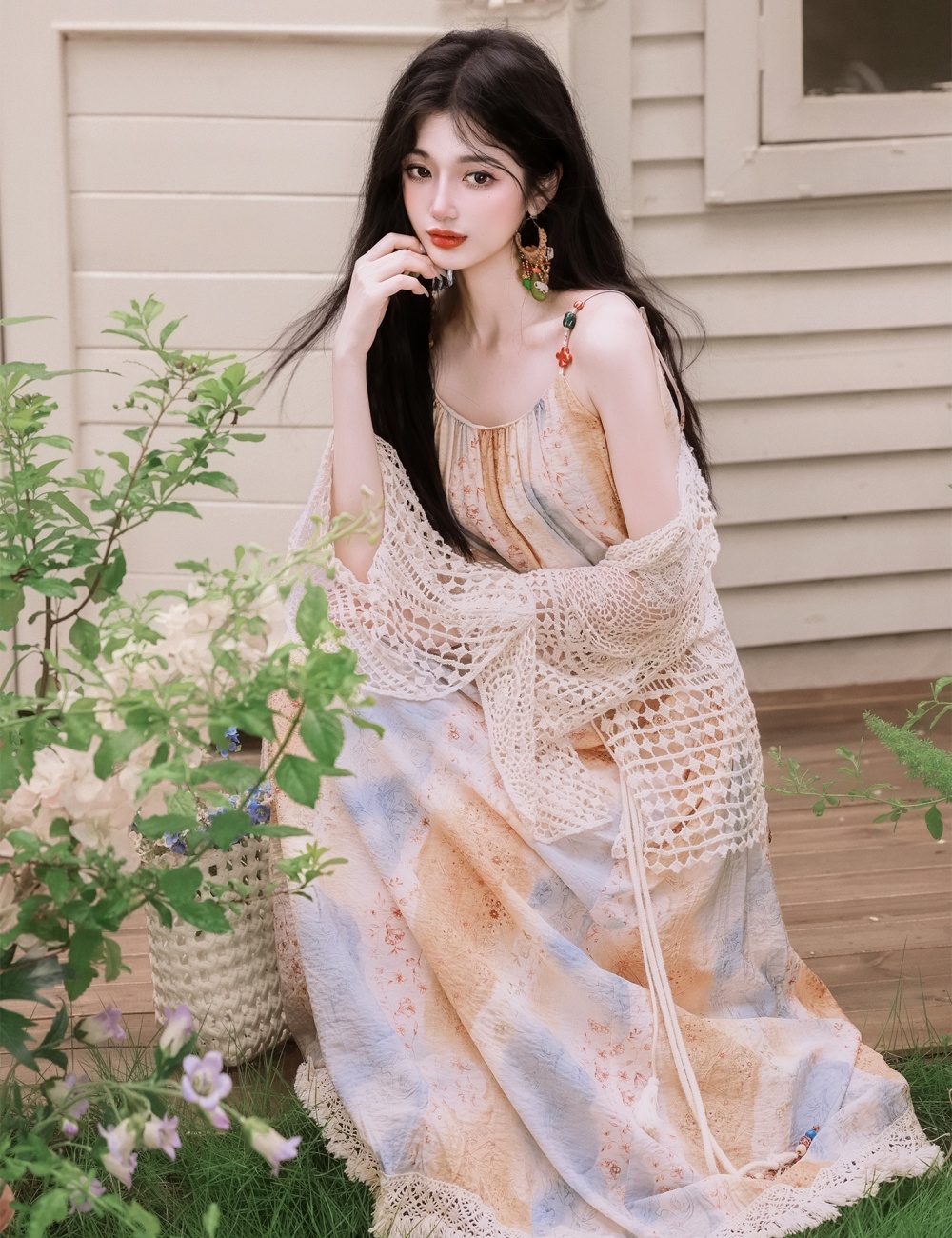 Retro vacation dress France style cardigan