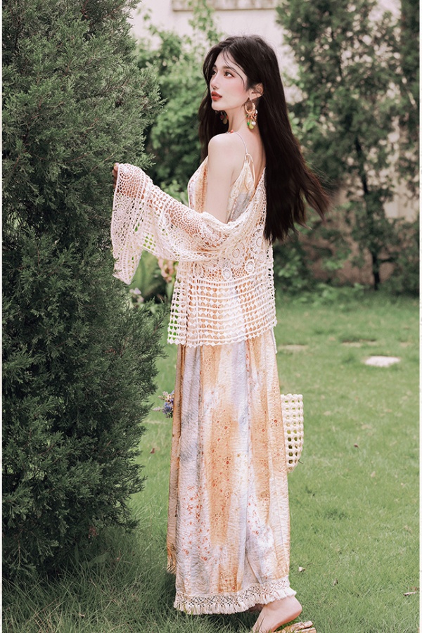 Retro vacation dress France style cardigan