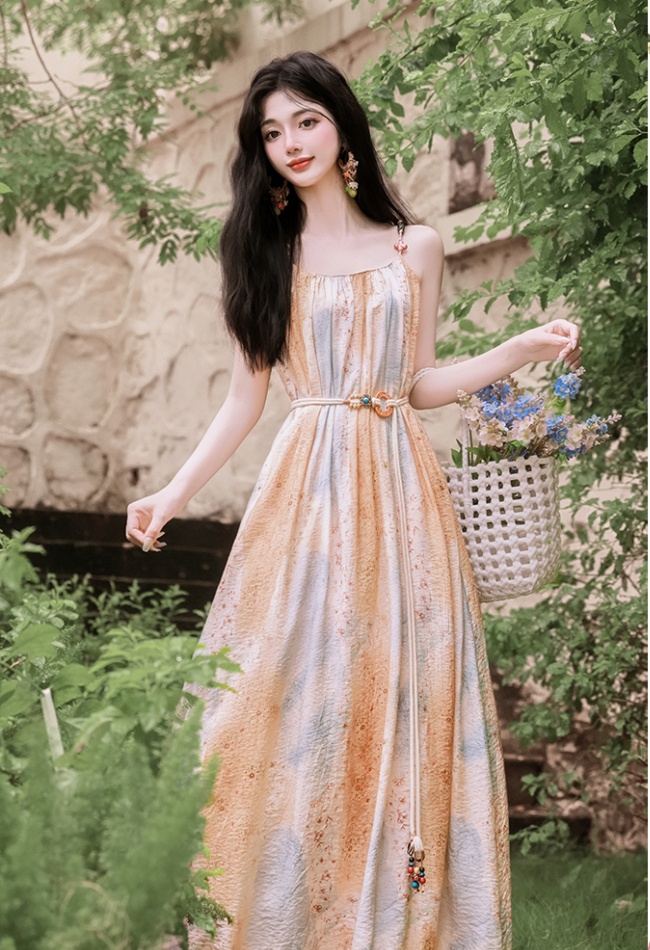 Retro vacation dress France style cardigan