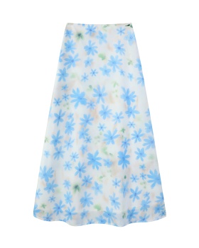 Korean style floral high waist A-line skirt for women
