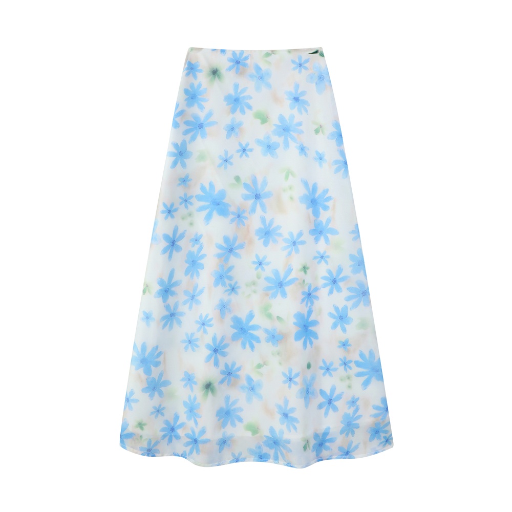 Korean style floral high waist A-line skirt for women