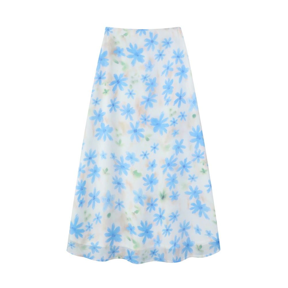 Korean style floral high waist A-line skirt for women