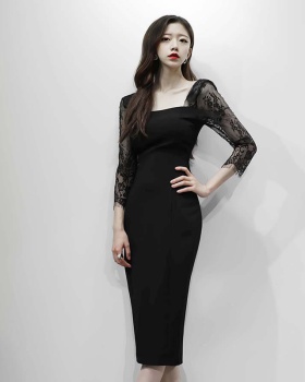 Slim splice Korean style T-back lace autumn dress for women