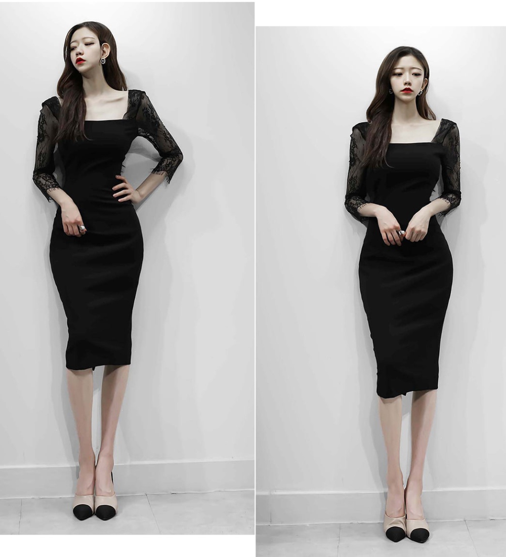 Slim splice Korean style T-back lace autumn dress for women