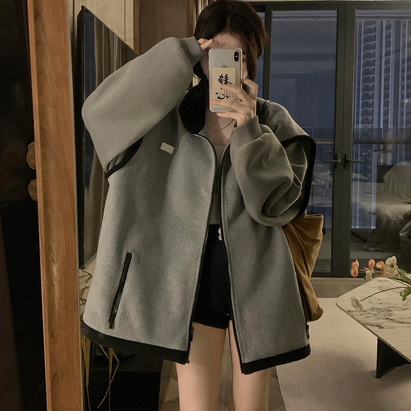 American style retro woolen coat splice baseball uniforms