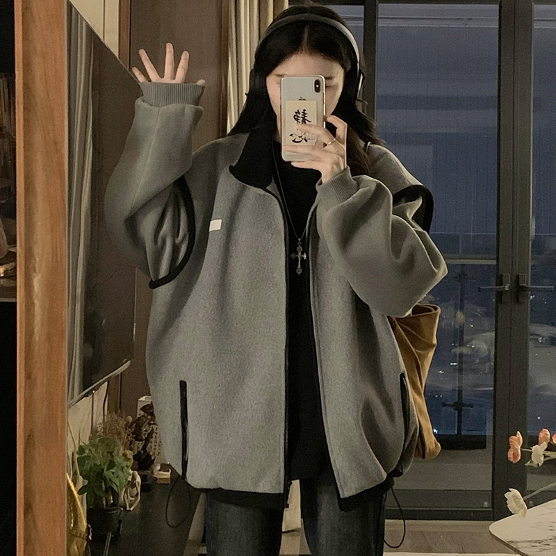 American style retro woolen coat splice baseball uniforms