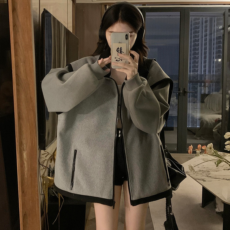 American style retro woolen coat splice baseball uniforms