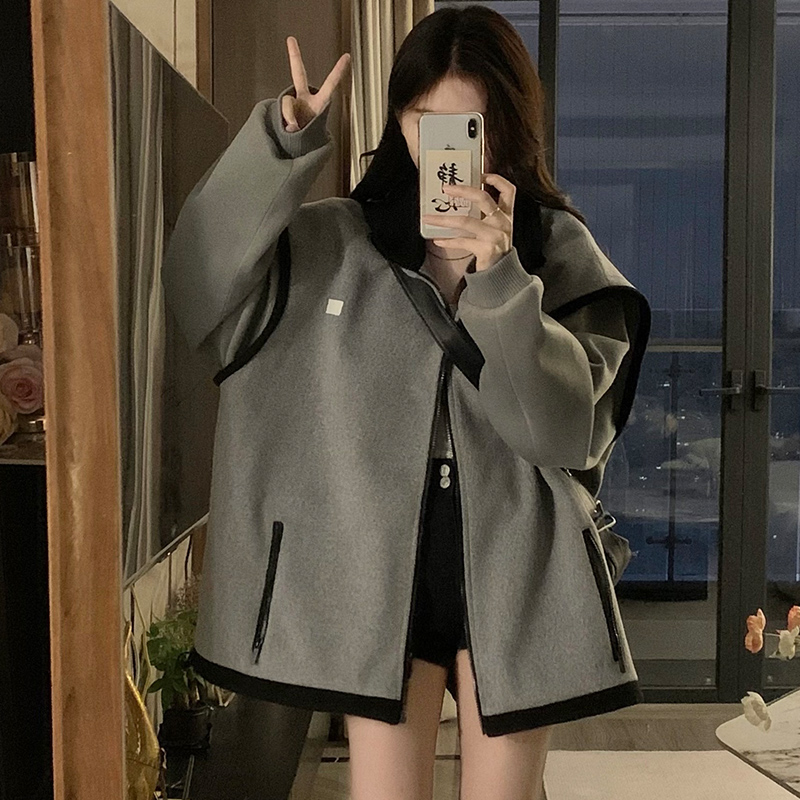 American style retro woolen coat splice baseball uniforms