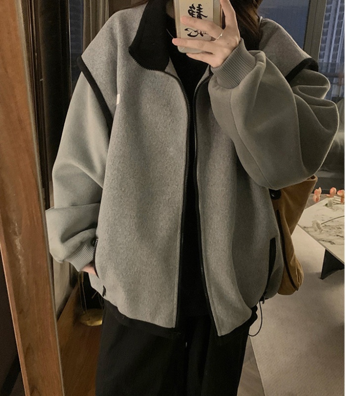 American style retro woolen coat splice baseball uniforms