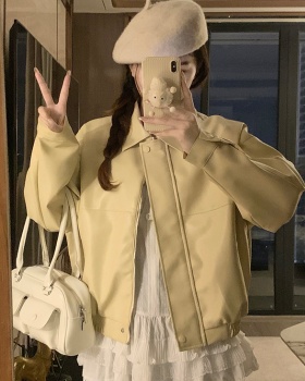 Commuting loose pure coat lapel art autumn leather coat