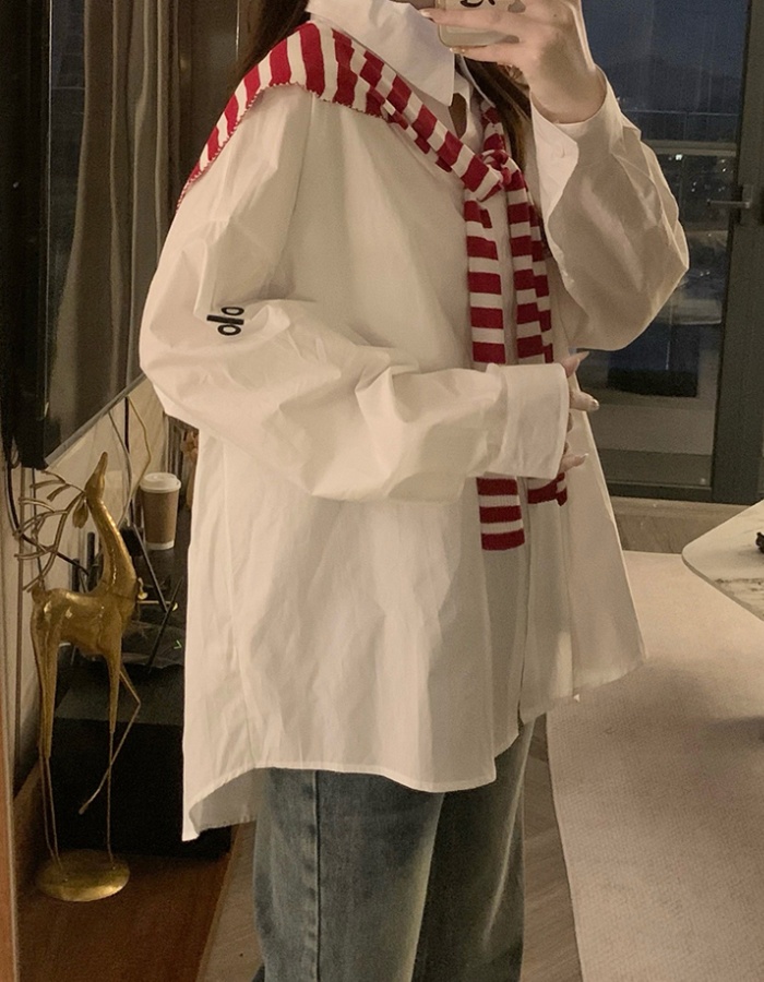 Stripe autumn long sleeve tops Korean style white coat