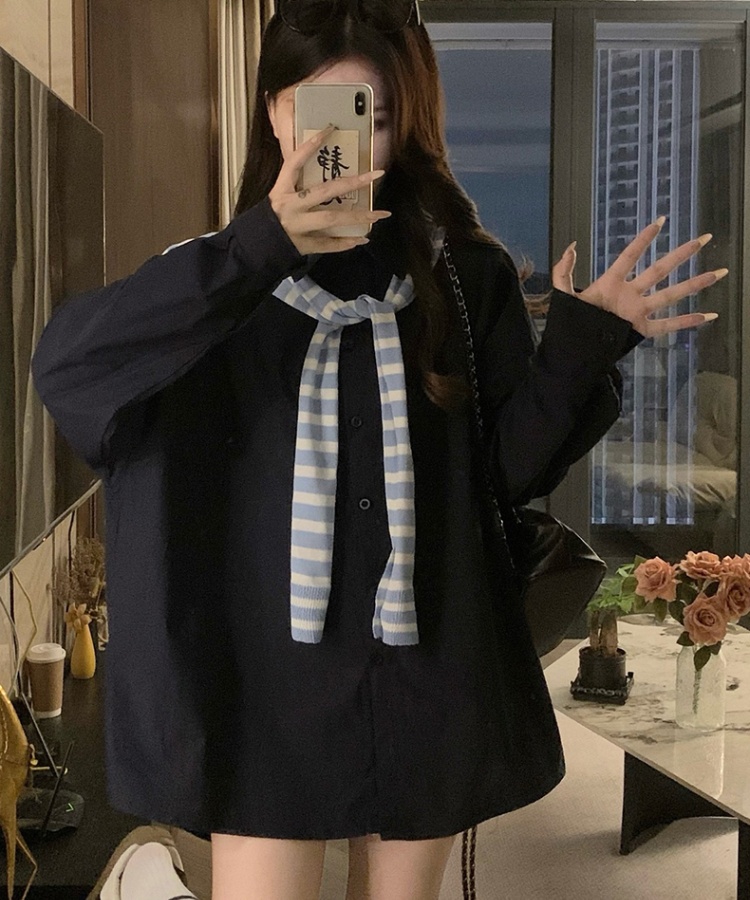 Stripe autumn long sleeve tops Korean style white coat