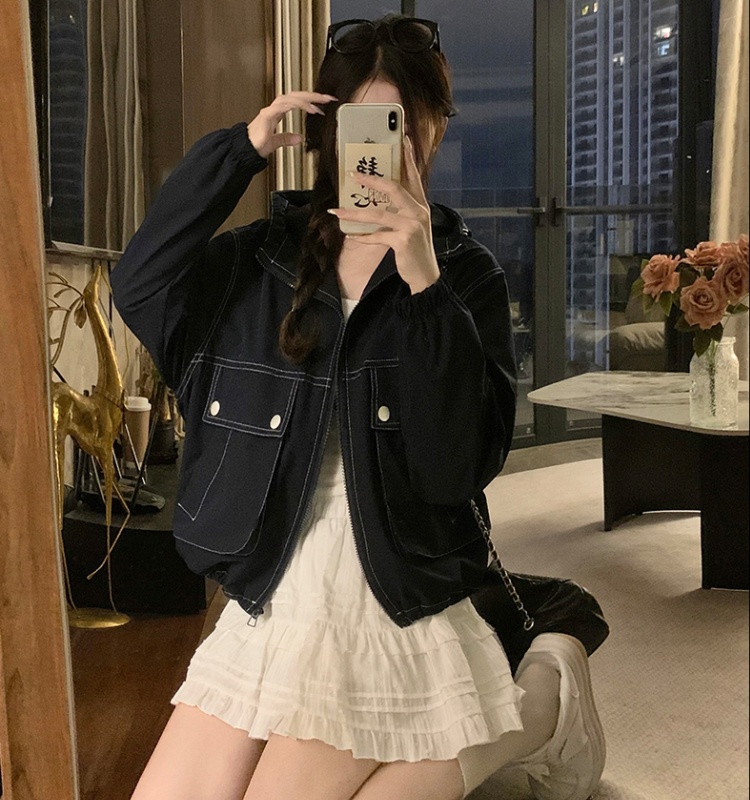 Casual American style autumn coat hooded slim shirts