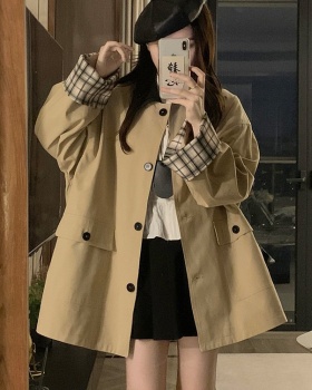 Mixed colors long plaid coat loose autumn windbreaker