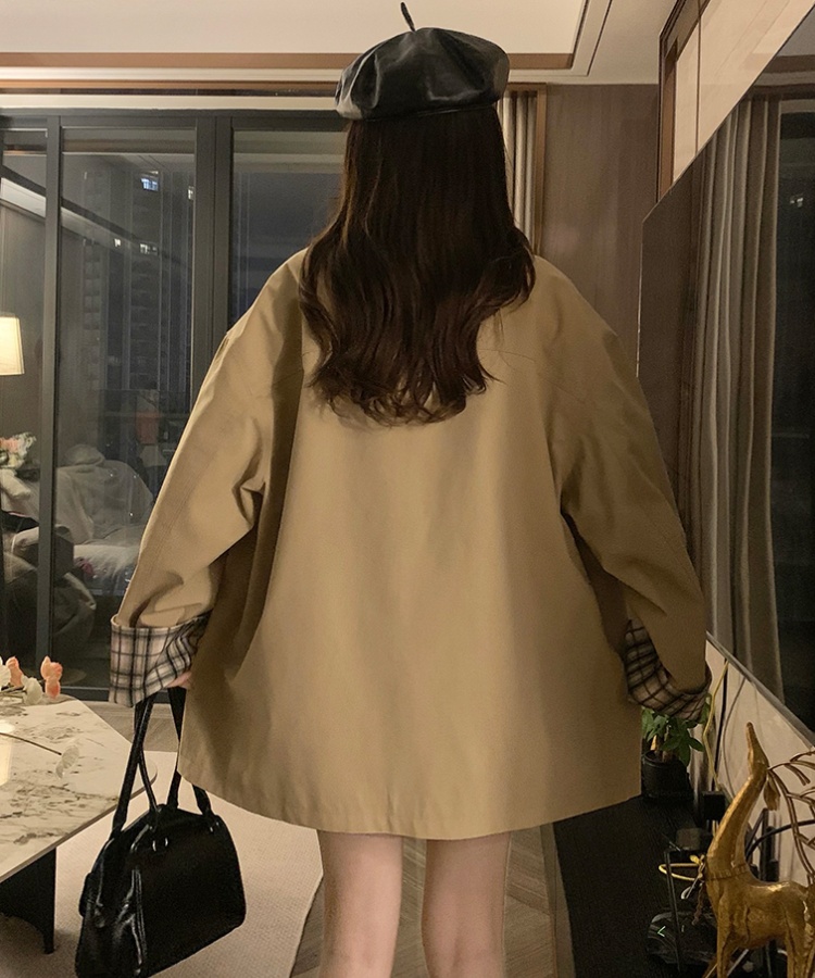 Mixed colors long plaid coat loose autumn windbreaker