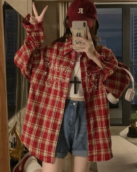 Retro Casual long sleeve shirt plaid American style coat