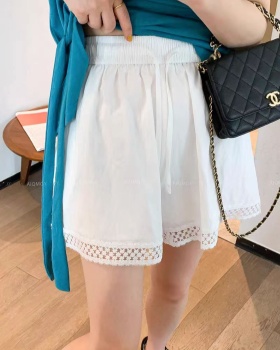 Lace hollow wide leg pants Casual white shorts for women