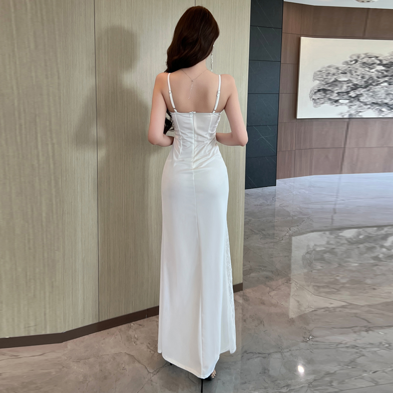 Sexy lace package hip long dress overalls sling dress