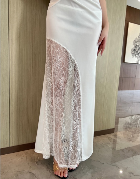 Sexy lace package hip long dress overalls sling dress