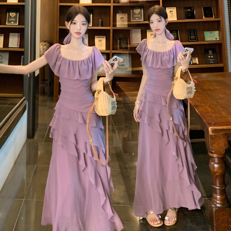 Slim lady large yard summer dress