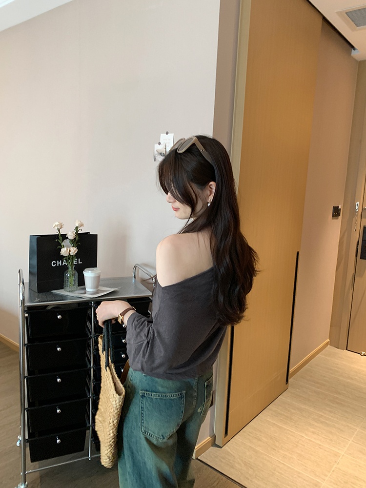 Lazy summer T-shirt sloping shoulder tops for women