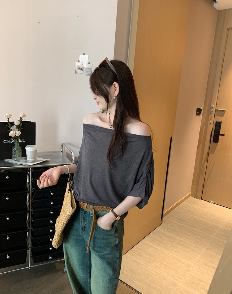 Lazy summer T-shirt sloping shoulder tops for women