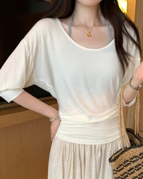 Wool pinched waist tops short sleeve T-shirt