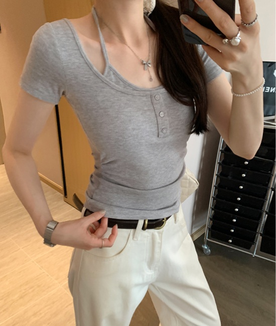 Slim Korean style T-shirt halter tops for women