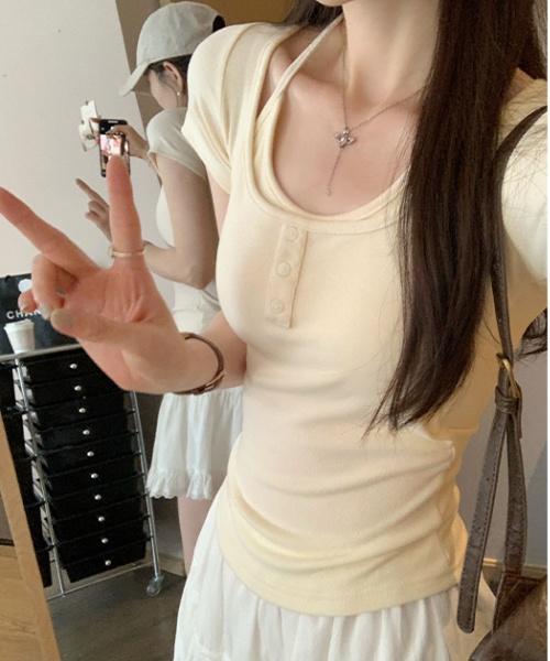 Slim Korean style T-shirt halter tops for women