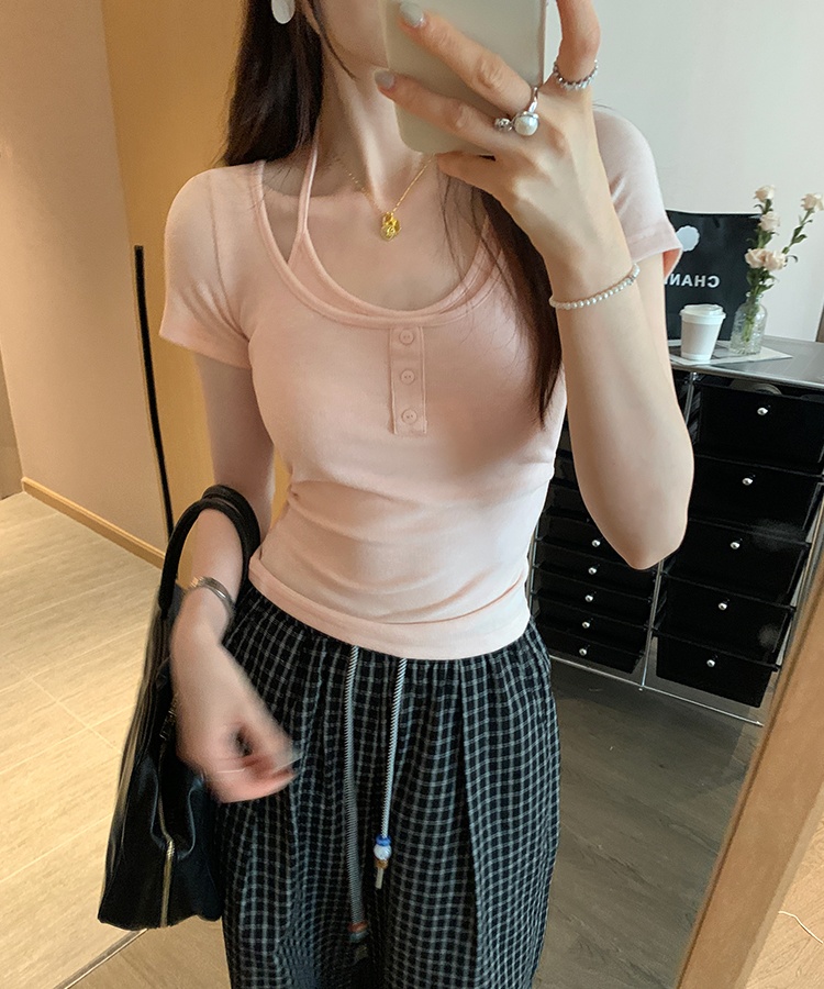 Slim Korean style T-shirt halter tops for women
